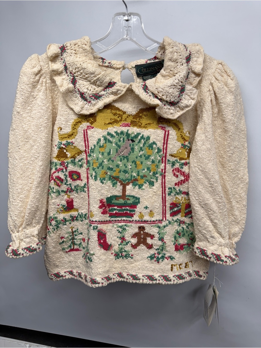Vintage Christmas Top Sweater knit Peter Pan collar